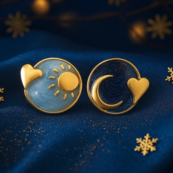 ποΈMinimalist Sun & Moon Enamel Earrings | 925 Silver Posts | Vintage Style ππ - Picture 13 of 13